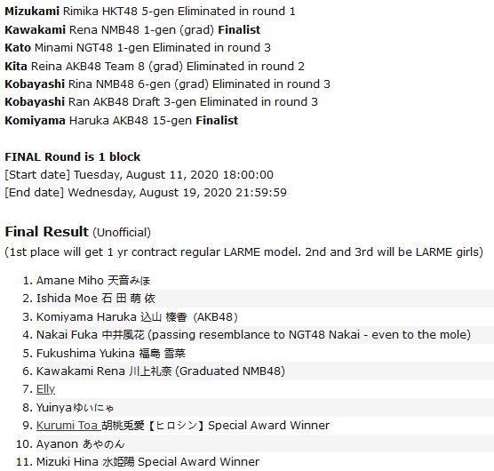 Larme - Meraih ranking 3, Komiyama Haruka lolos menjadi model Larme 48 Group & Graduated Member Audition Larme Model's