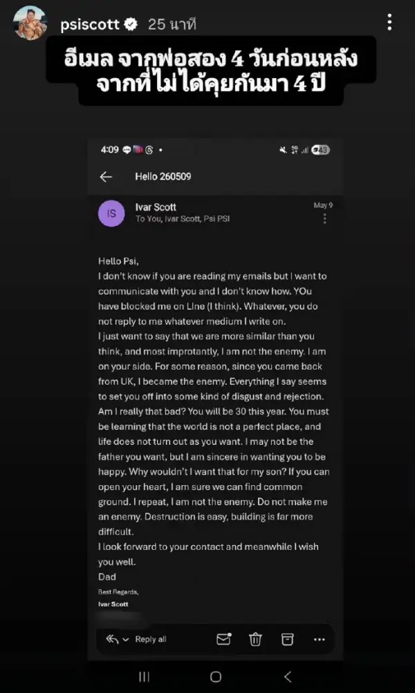 Psi Scott Unggah Kiriman Email dari Ayah